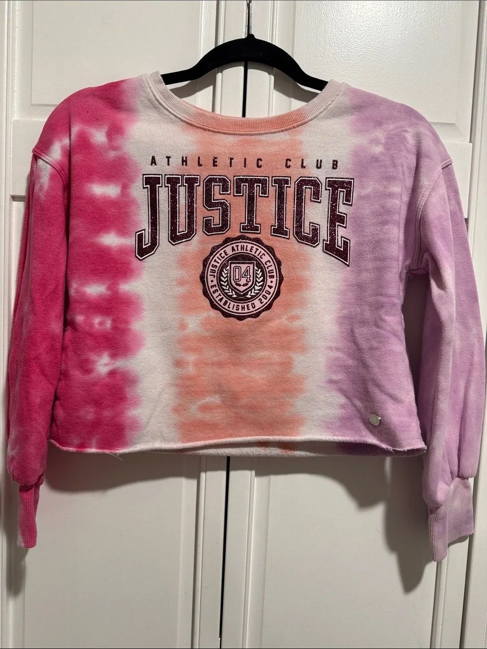 Justice Tie-Dye Cropped Sweatshirt in Pink, Orange & Purple
